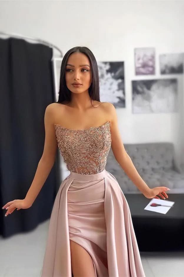 BMbride Elegant Long A-line Lace Sequined Sleeveless Prom Dress With Slit BMbride