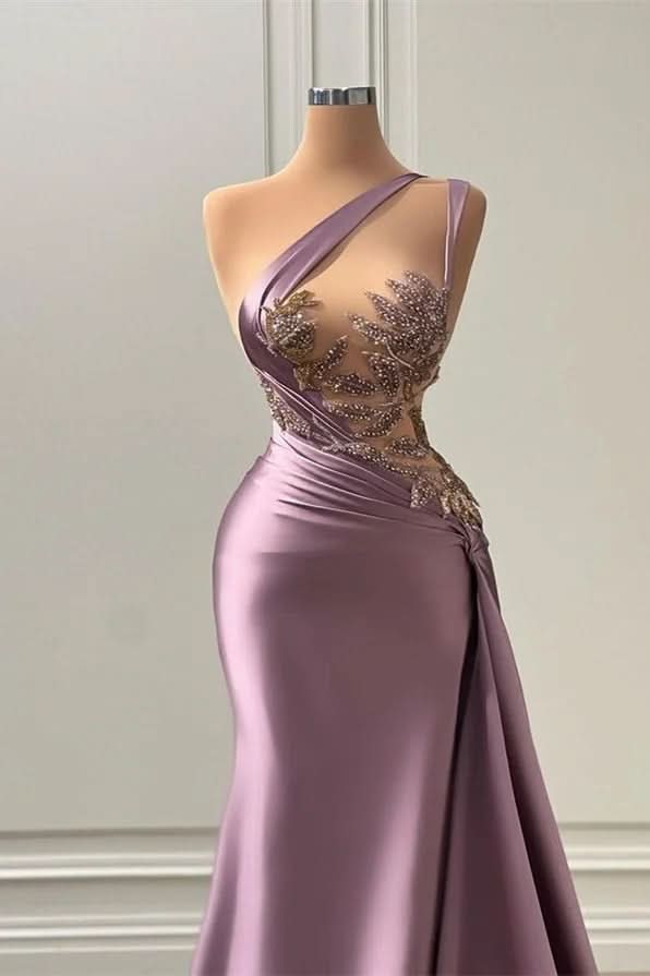 BMbride Elegant Long A-line One Shoulder Sleeveless Prom Dress With Appliques BMbride