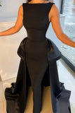 BMbride Elegant Long Black Evening Dresses Simple Drom Dresses With Detachable Train BMbride