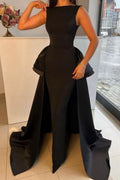 BMbride Elegant Long Black Evening Dresses Simple Drom Dresses With Detachable Train BMbride