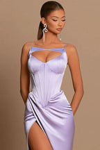 BMbride Elegant Long Lilac Spaghetti Straps Mermaid Sleeveless Prom Dress BMbride