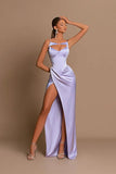 BMbride Elegant Long Lilac Spaghetti Straps Mermaid Sleeveless Prom Dress BMbride