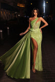 BMbride Elegant Long Mermaid One Shoulder Lace Sleeveless Prom Dress With Slit BMbride