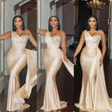 BMbride Elegant Long Mermaid One Shoulder Sequined Prom Dress With Ruffles BMbride