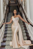 BMbride Elegant Long Mermaid One Shoulder Sequined Prom Dress With Ruffles BMbride