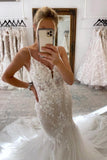 BMbride Elegant Long Mermaid V-neck Sleeveless Wedding Dresses With Lace BMbride