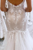 BMbride Elegant Long Mermaid V-neck Sleeveless Wedding Dresses With Lace BMbride