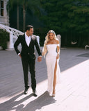 BMbride Elegant Long Off-the-shoulder Satin Wedding Dress With Slit BMbride