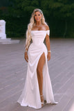 BMbride Elegant Long Off-the-shoulder Satin Wedding Dress With Slit BMbride