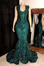 BMbride Elegant Long Red Mermaid Sleeveless Prom Dress With Lace BMbride