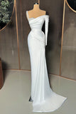 BMbride Elegant Long Satin One-Shoulder Mermaid Prom Dress With Beading BMbride