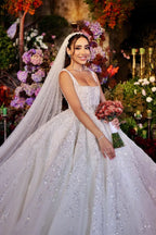 BMbride Elegant Long White A-line Appliques Lace Straps Weeding Dress BMbride