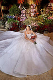 BMbride Elegant Long White A-line Appliques Lace Straps Weeding Dress BMbride
