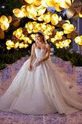 BMbride Elegant Long White A-line Appliques Lace Straps Weeding Dress BMbride