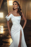 BMbride Elegant Long White One Shoulder Sleeveless Mermaid Wedding Dresses With Glitter BMbride