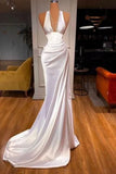 Elegant Long White V-neck Sequined Sleeveless Mermaid Prom Dress for a Glamorous Look BM bride