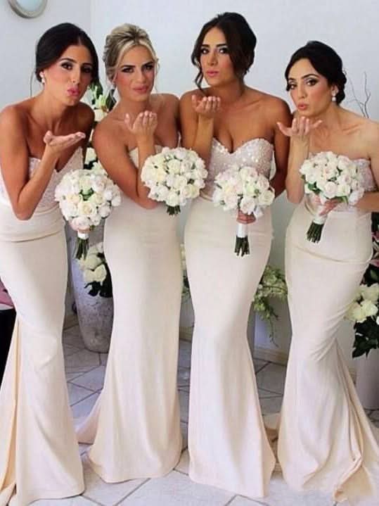 Elegant Mermaid Sweetheart Sleeveless Beading Satin Bridesmaid Gown BM bride