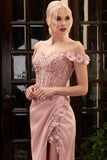 BMbride Elegant Off-the-Shoulder Appliques Prom Dress With Slit BMbride