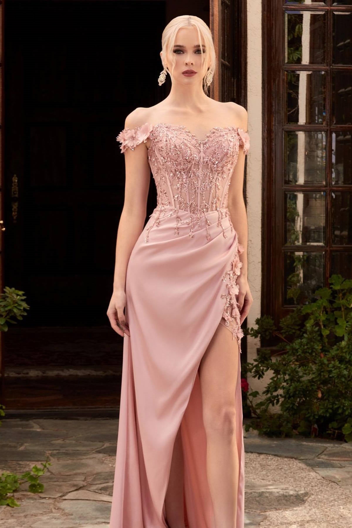 BMbride Elegant Off-the-Shoulder Appliques Prom Dress With Slit BMbride