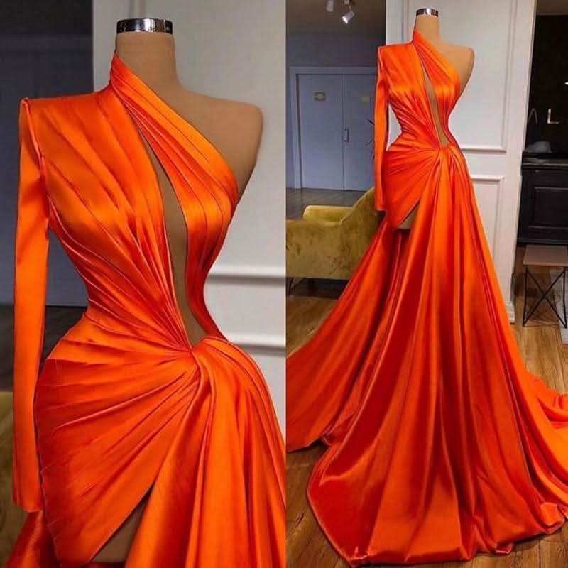 BMbride Elegant One Shoulder Long Sleeves Split Front Prom Dress BMbride