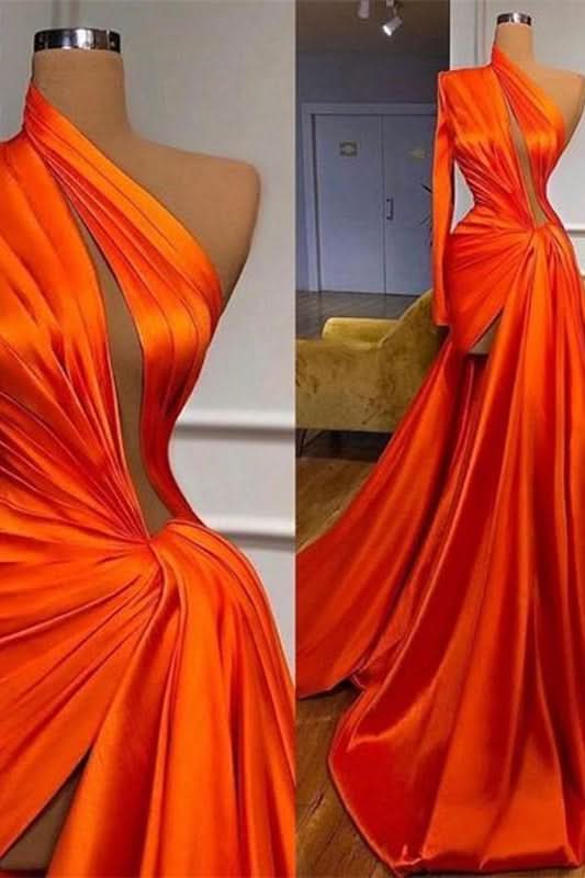 BMbride Elegant One Shoulder Long Sleeves Split Front Prom Dress BMbride