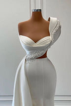BMbride Elegant One-Shoulder Sweetheart Sleeveless A-line Wedding Dresses With Beads BMbride