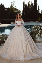 BMbride Elegant Princess Off-the-shoulder A-line Ball Gown Wedding Dress With Long Sleeves BMbride