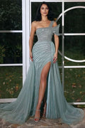BMbride Elegant Sequined One Shoulder Long Mermaid Prom Dress With Slit BMbride