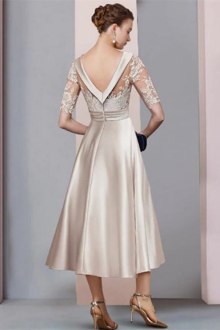 BMbride Elegant Simple Short Lace Wedding dresses with 3/4 sleeves BMbride