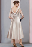 BMbride Elegant Simple Short Lace Wedding dresses with 3/4 sleeves BMbride