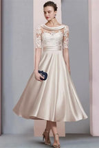 BMbride Elegant Simple Short Lace Wedding dresses with 3/4 sleeves BMbride