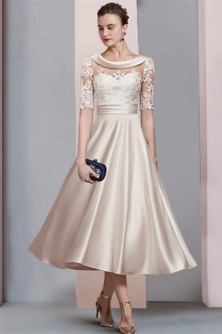 BMbride Elegant Simple Short Lace Wedding dresses with 3/4 sleeves BMbride