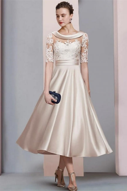 BMbride Elegant Simple Short Lace Wedding dresses with 3/4 sleeves BMbride