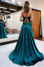 BMbride Elegant Spaghetti Straps A-Line Prom Dresses Evening Gowns With Slit BMbride