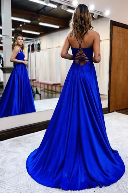 BMbride Elegant Spaghetti Straps A-Line Prom Dresses Evening Gowns With Slit BMbride