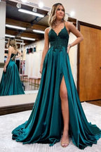 BMbride Elegant Spaghetti Straps A-Line Prom Dresses Evening Gowns With Slit BMbride