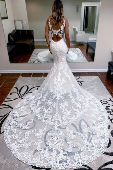 BMbride Elegant spaghettistraps sleeveless mermaid lace Wedding dresses BMbride