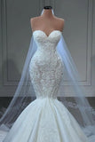 BMbride Elegant Strapless Sleeveless Mermaid Satin Floor-Length Wedding Dresses with Lace BMbride