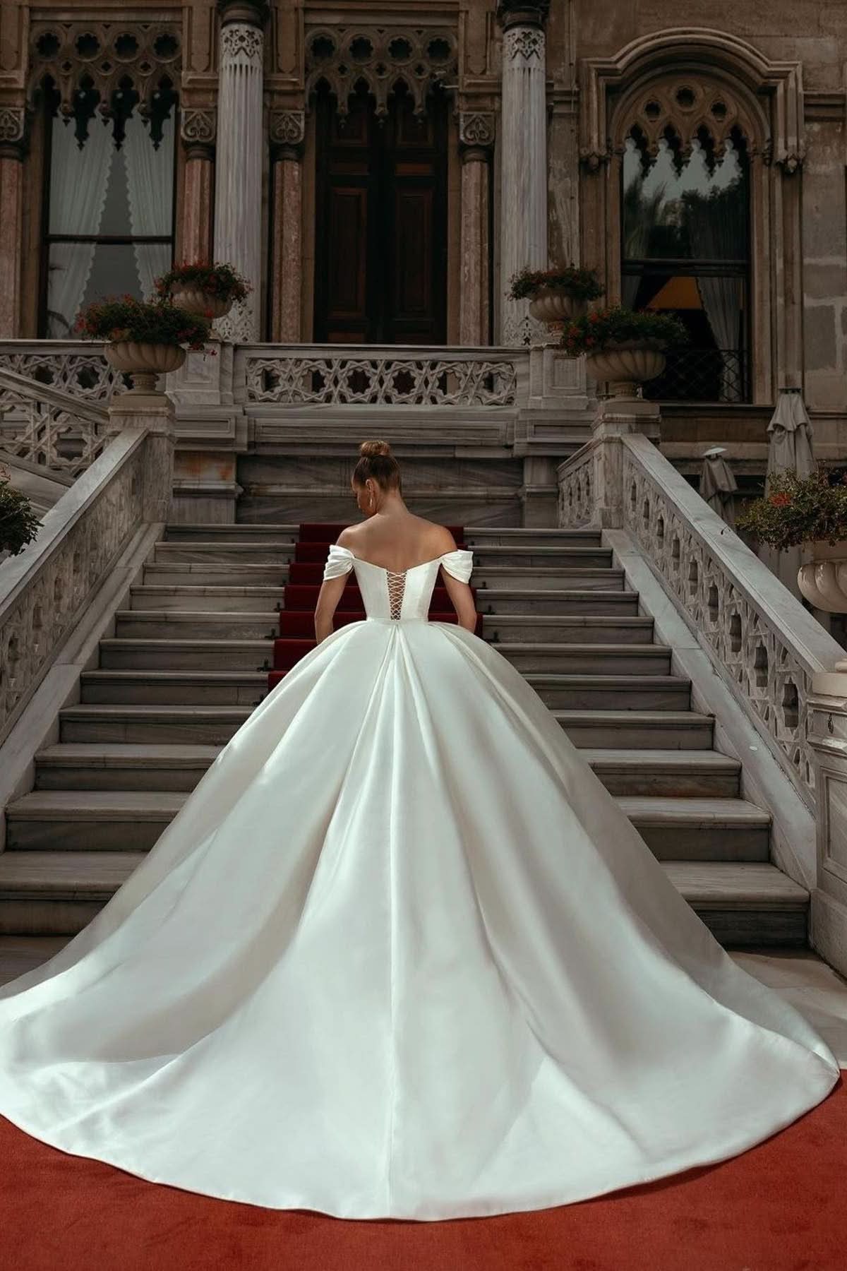 BMbride Elegant Sweetheart Off-the-shoulder Wedding Dresses Sweep Train BMbride