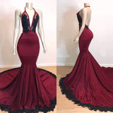 BMbride Elegant V-Neck Halter Mermaid Appliques Evening Gowns BMbride