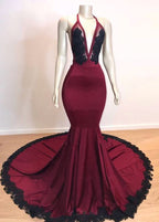 BMbride Elegant V-Neck Halter Mermaid Appliques Evening Gowns BMbride
