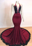 BMbride Elegant V-Neck Halter Mermaid Appliques Evening Gowns BMbride
