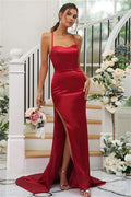 Elegant Vintage Elastic Woven Satin Ruched Square Sleeveless Bridesmaid Gowns BM bride