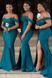 Elegant Vintage Off-the-Shoulder Jersey Sleeveless Ruched Bridesmaid Gowns BM bride