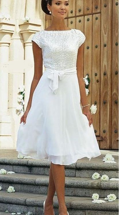 BMbride Elegant White A-line Chiffon Wedding Dress With Short Sleeve BMbride