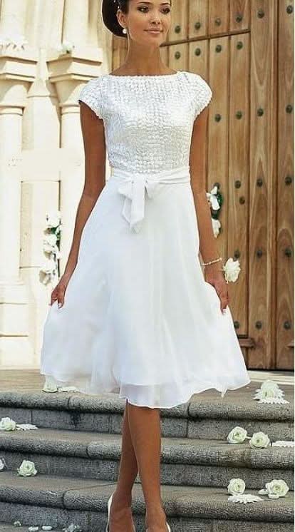 BMbride Elegant White A-line Chiffon Wedding Dress With Short Sleeve BMbride