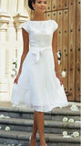 BMbride Elegant White A-line Chiffon Wedding Dress With Short Sleeve BMbride