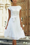 BMbride Elegant White A-line Chiffon Wedding Dress With Short Sleeve BMbride