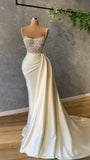 BMbride Elegant White Sequined Sleeveless Mermaid Wedding Dresses With Pearl BMbride
