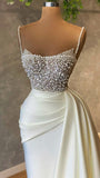 BMbride Elegant White Sequined Sleeveless Mermaid Wedding Dresses With Pearl BMbride